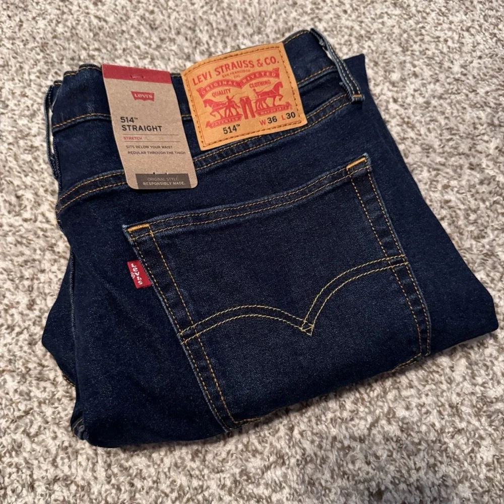 Levi's 514 Straight Men's 36x30 Stretch Dark Wash Jeans Brand‎ New